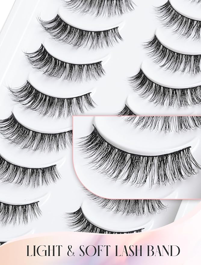 False Lashes Natural Lashes Wispy False Eyelashes Natural Eyelashes Fake Eyelashes Fake Lashes Pack 10 Pairs 12mm Calla Lily
