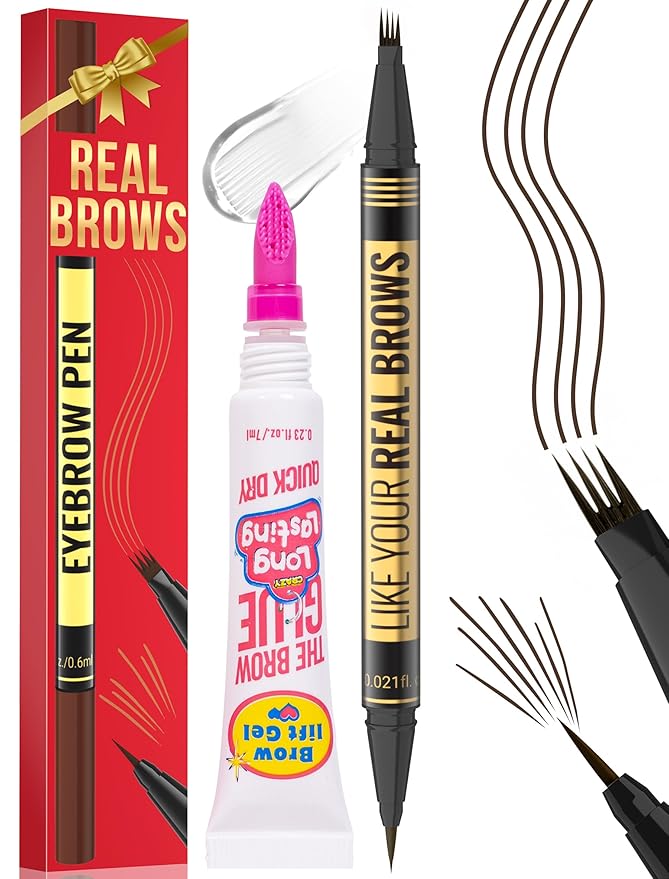 Vevivia Eyebrow Pen - Eyebrow Gel Clear, Dual-Ended Eye Brow Pencils for Women with 4-Fork-Tip and Precise Brush-Tip for Natural Hair-Like Strokes, Last All Day Eyebrow Pencil, Dark Brown