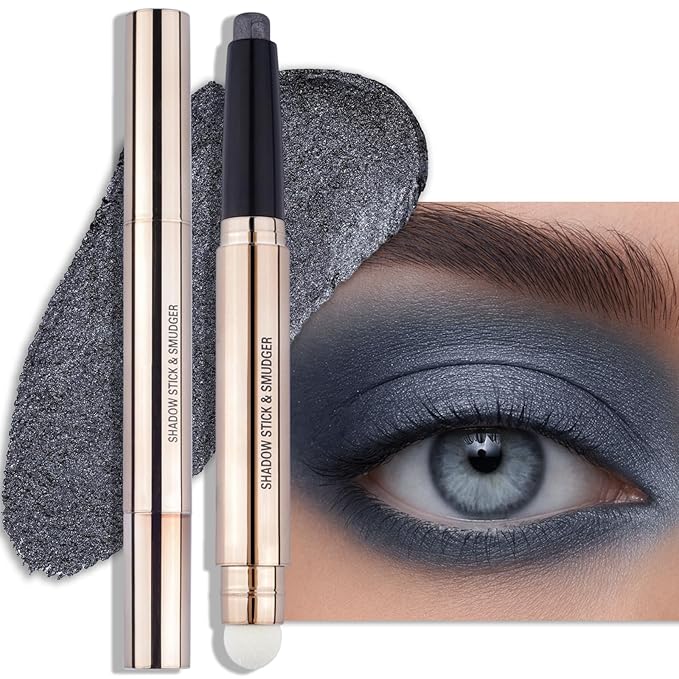 Erinde Waterproof Cream Eyeshadow Stick, Smoky Blue Shimmer Eye Shadow Sticks, Cream to Powder Eyeshadow Crayon, Buildable & Blendable Long-Lasting Eye Shadow Stick, Vegan & Cruelty-Free, C10