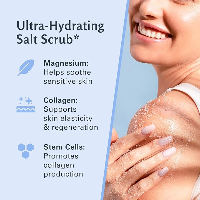Magnesium Body Scrub for Sore Muscles, Exfoliation & Relaxation | Calming & Moisturizing Mineral-Rich Dead Sea Salt with Collagen, Stem Cell & Shea Butter, for Body, Hands & Feet, 16oz by M3 Naturals