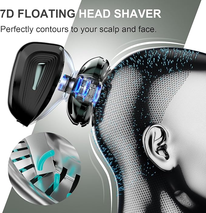 Head Shavers for Bald Men: Enhanced Detachable Head Shaver - IPX7 Waterproof Electric Razor for Men - 7D LED Display Rechargeable Shaving Grooming Kit (Hunter Green)