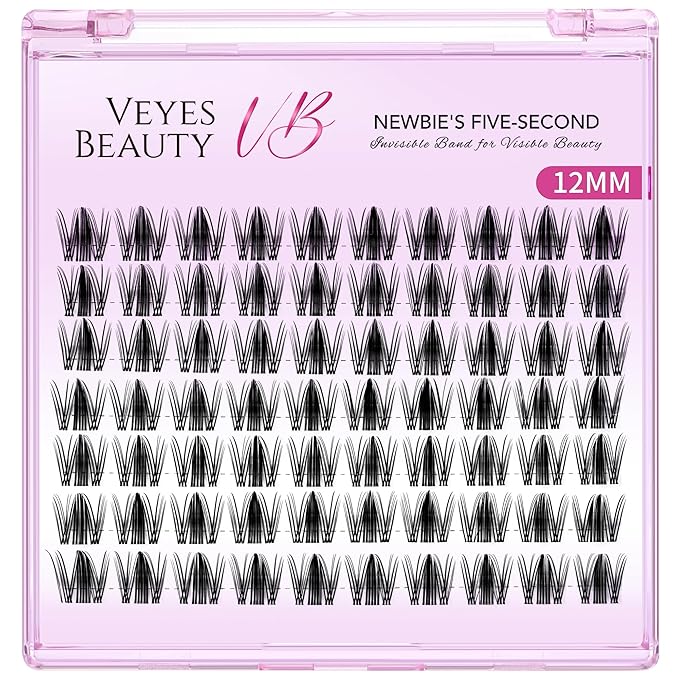 VEYESBEAUTY Lash Clusters Eyelash Extensions Thin & Invisible Band DIY Individual False Eyelashes Newbie's Five-Second Series Wispy Lash Tray for Self-application, Manga Lashes12mm Length