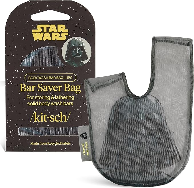 Kitsch x Star Wars Darth Vader Soap Saver Bag – Patented Mesh Bag Soap Holder for Body Wash Bar - Extends Use & Prevents Soggy Mess - Recycled Mesh Beauty Pouch, Eco-Friendly
