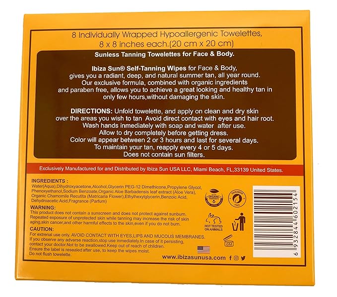 Self Tanning Wipes – Organic & Vegan Tan Towelettes for Face & Body – Streak-Free, Odorless, Quick Dry, Natural Glow – 8 count