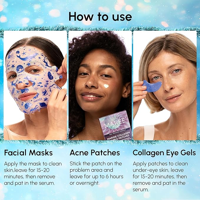 MAREE Holiday Skincare Gift Set — Under Eye Patches, Collagen Face Mask & Cute Pimple Patches for Face — Christmas Gifts & Stocking Stuffers for Women and Men — Top Christmas Gifts for Mom & Coworkers
