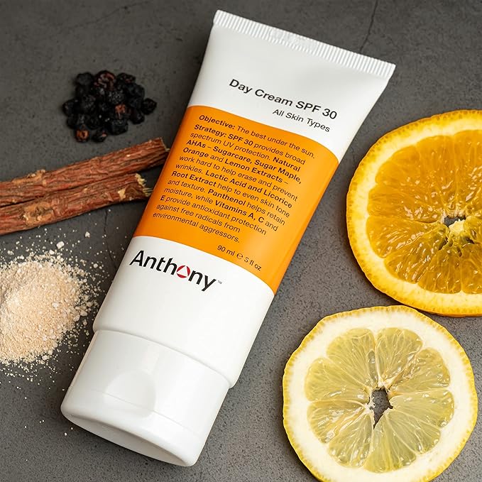 Anthony Day Cream SPF 30 Men’s Face Moisturizer with Sunscreen 3 Fl Oz Glycolic Exfoliating & Resurfacing Wipes 30 Sheets per Bag