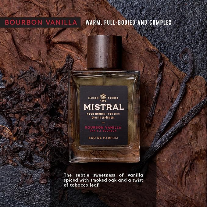 Mistral Men’s Cologne – Bourbon Vanilla Eau de Parfum | Warm & Sweet Masculine Scent with Vanilla, Patchouli & Sandalwood | Cruelty-Free & Long-Lasting Perfume for Men, Made in France - 3.4 Oz