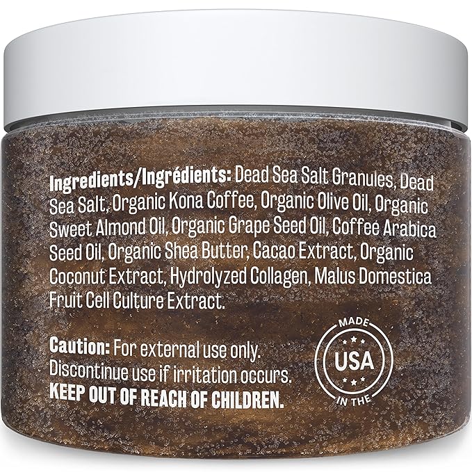 Arabica Coffee Scrub for Hands, Feet, and Body, Exfoliating Scrub with Collagen and Stem Cells, Face Cleanser for Cellulite, Fine Lines, and Stretch Marks, 12oz (1 Pack) by M3 Naturals
