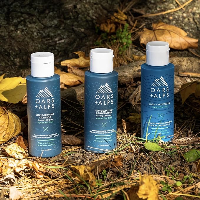 Oars + Alps Mens Moisturizing Body and Face Wash, Skin Care Infused with Vitamin E and Antioxidants, Sulfate Free, Alpine Tea Tree, Travel Size 3.4oz, 2 Pack